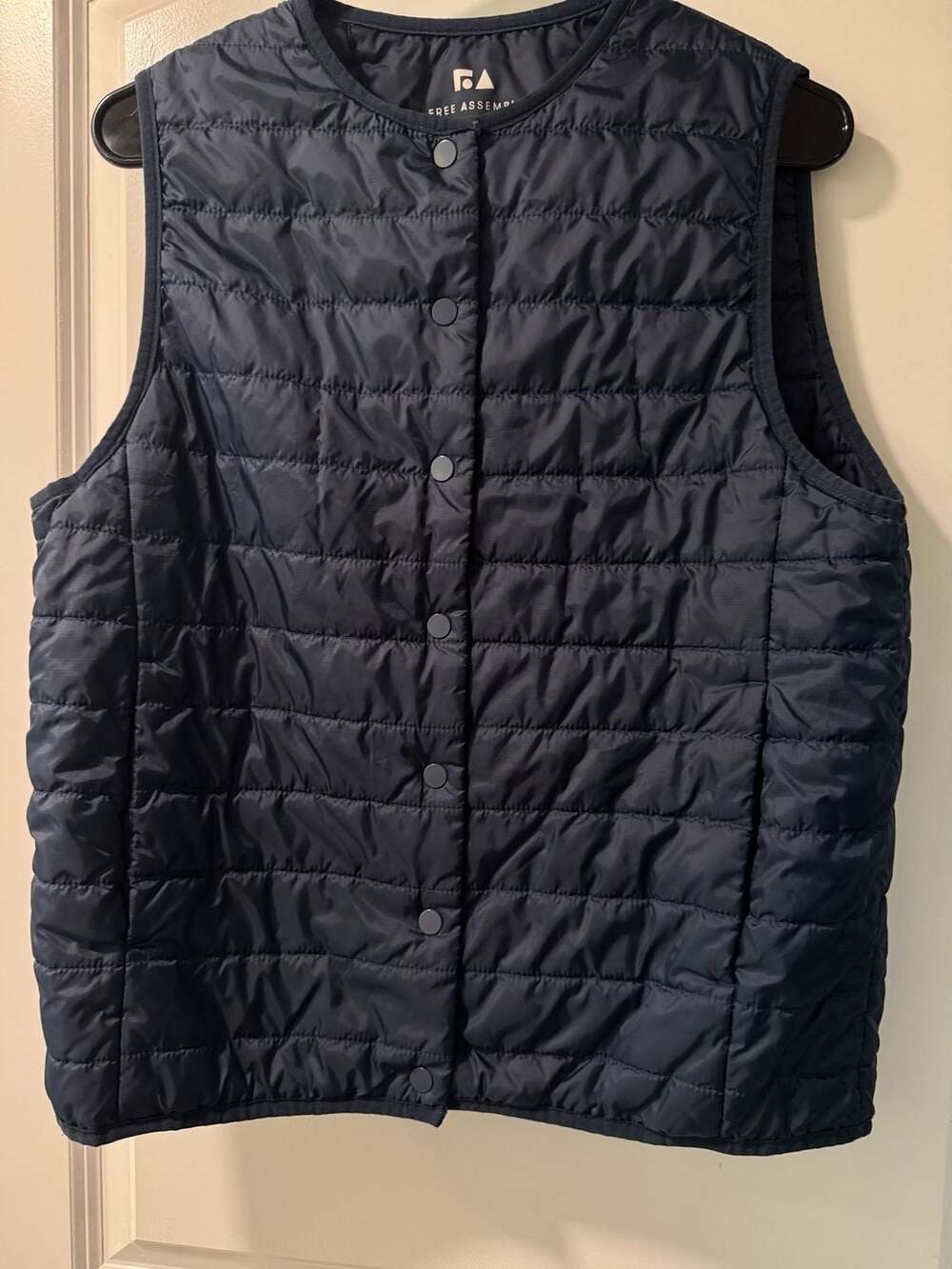 Free Assembly Packable Quilted Puffer Vest Navy Lightweight Snap Front Youth XL